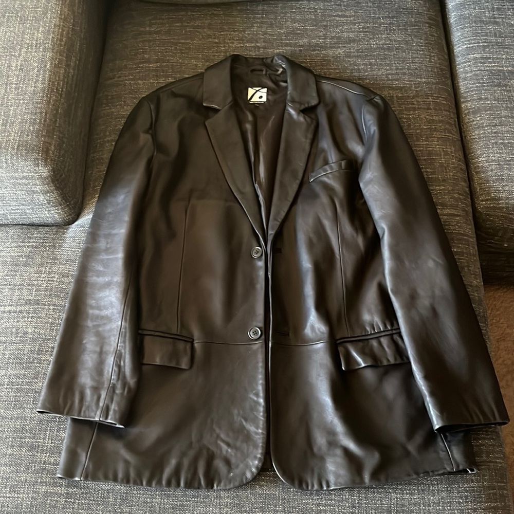 Saks Fifth Avenue Black Leather Blazer XXL